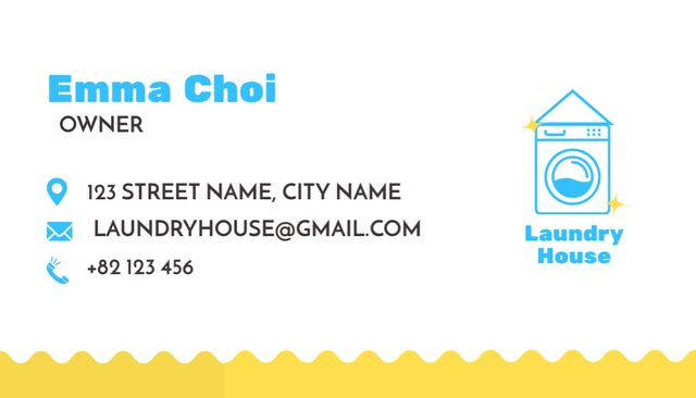 Laundry Service Offer on Blue and Yellow Business Card USデザインテンプレート
