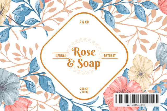 Herbal Soap With Rose In Package Offer Label Šablona návrhu