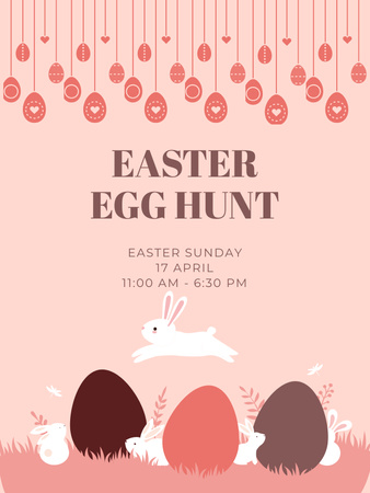 Easter Egg Hunt Announcement with Easter Bunnies and Dyed Eggs Poster US Design Template