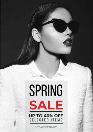 Spring sale with woman in sunglasses Poster Tasarım Şablonu