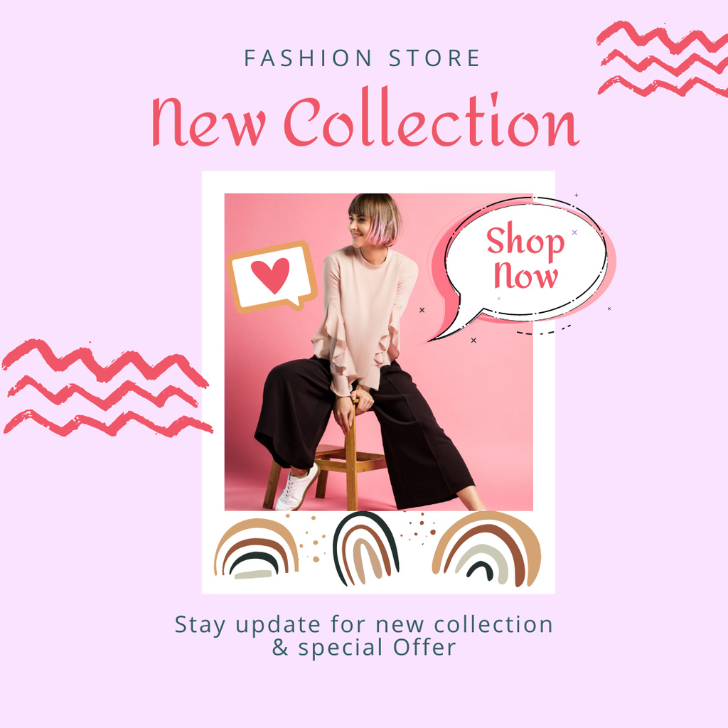Plantilla de diseño de New Collection of Clothes for Women in Pink Frame Instagram 