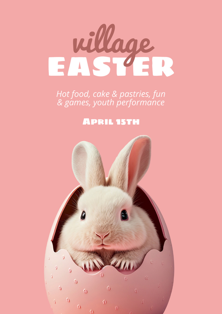 Easter Holiday Celebration with Cute Bunny Poster A3 Tasarım Şablonu