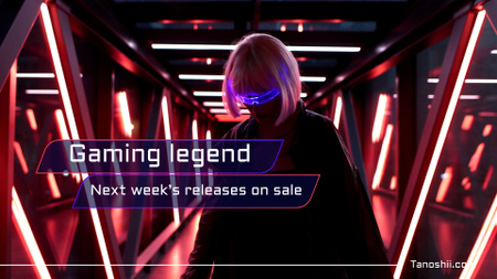 Modèle de visuel Offre de vente de produits de jeu avec une femme à lunettes néon - Full HD video