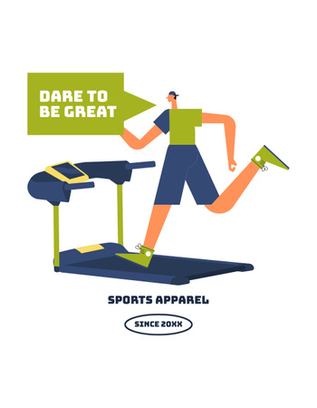 Gym Ad with Man Running on Treadmill T-Shirt Design Template