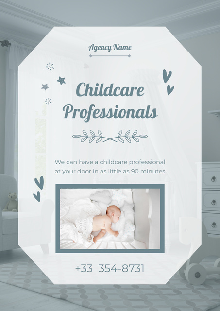 Babysitting Service Promotion with Cute Baby Poster A3 Design Template