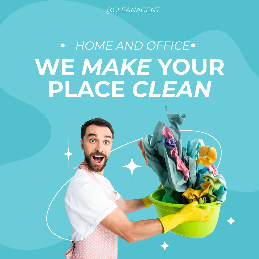 Cleaning Services Offer with Man Instagramデザインテンプレート