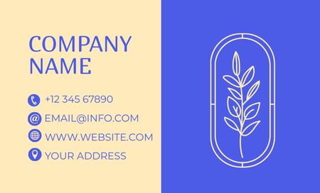 Flower Shop or Florist Ad with Branch on Blue Business Card 91x55mm Design Template