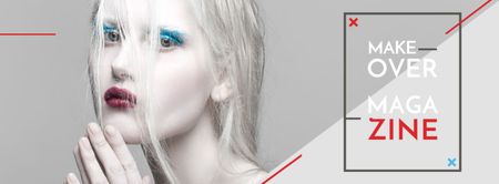 Реклама журналу моди з дівчиною в білому макіяжі Facebook cover – шаблон для дизайну
