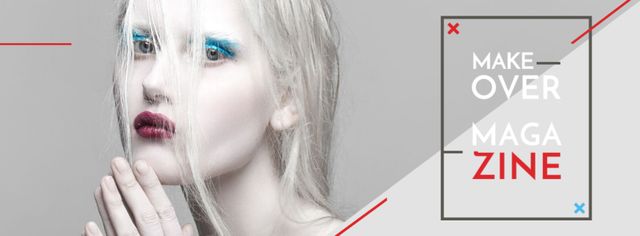 Fashion Magazine Ad with Girl in White Makeup Facebook cover Πρότυπο σχεδίασης