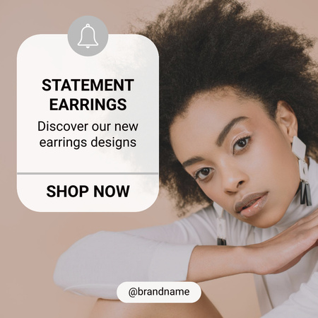 Ontwerpsjabloon van Instagram van Luxe oorbellen verkoopaanbieding met Afro-Amerikaanse vrouw