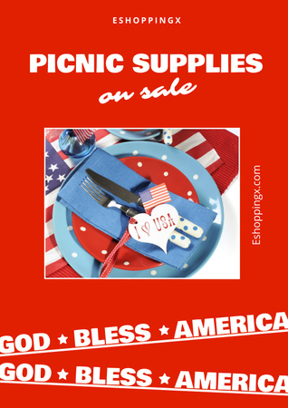 Picnic Supplies Sale on USA Independence Day Poster Modelo de Design