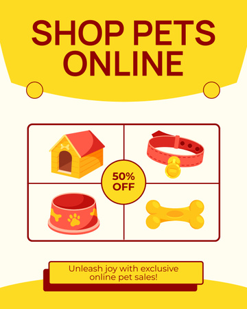 Sale of Animals and Accessories in Online Pet Shop Instagram Post Vertical Design Template
