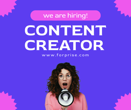 Designvorlage Advertisement for Hiring Content Creator with Woman and Shout für Facebook