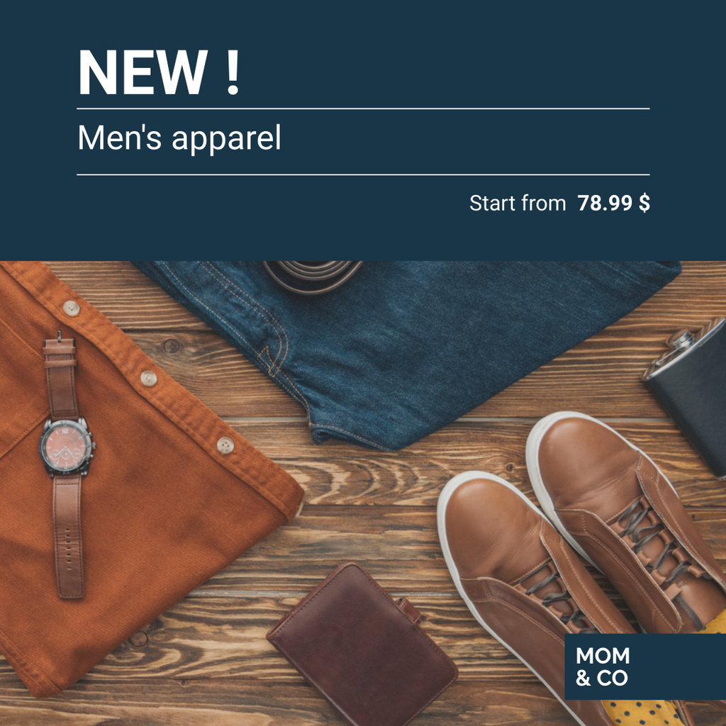Plantilla de diseño de Men's Apparel New Arrival With Starting Price Instagram 