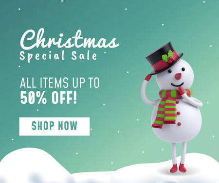 Anúncio de venda de Natal com boneco de neve alegre Facebook Modelo de Design