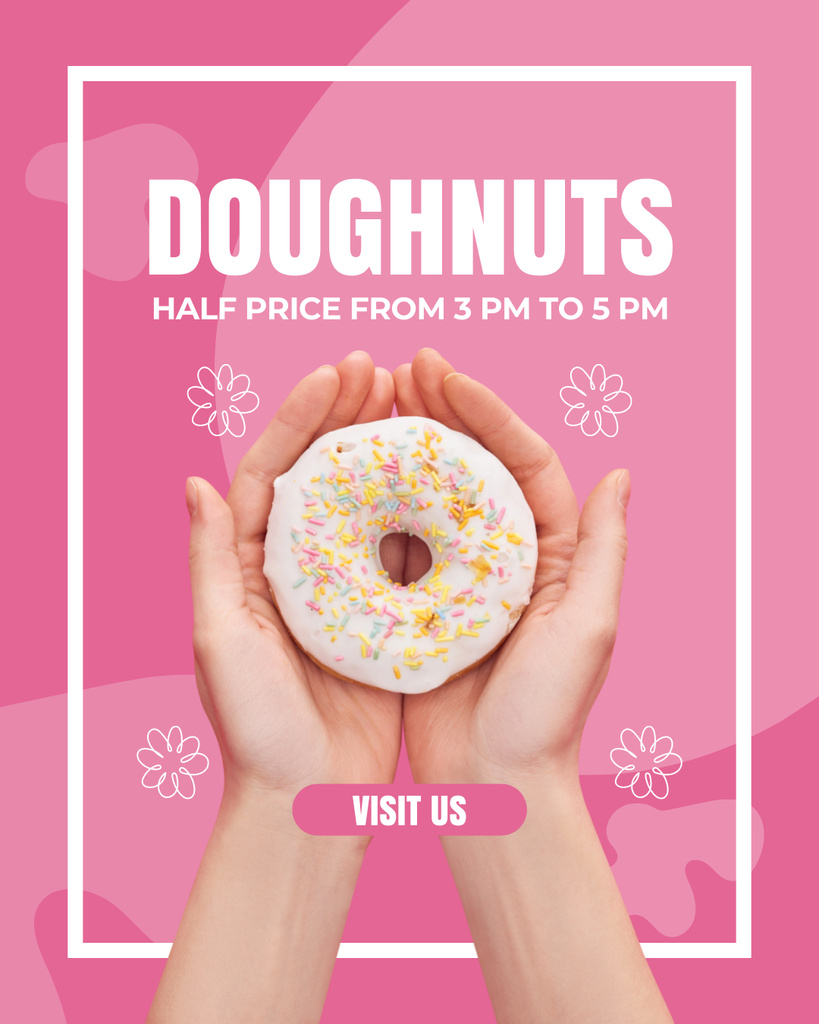 Doughnut Shop Offer of Half Price on Donuts Instagram Post Vertical – шаблон для дизайну