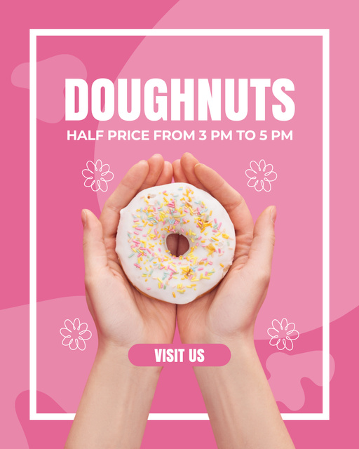 Doughnut Shop Offer of Half Price on Donuts Instagram Post Vertical tervezősablon