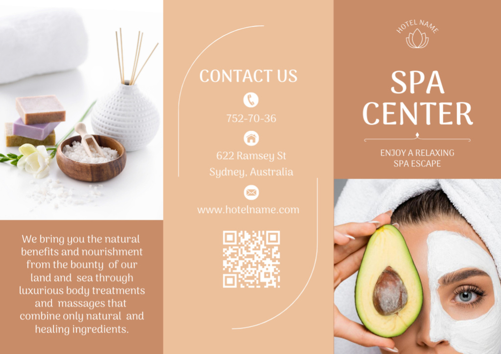 Spa Services Offer with Beautiful Woman Brochure Modelo de Design