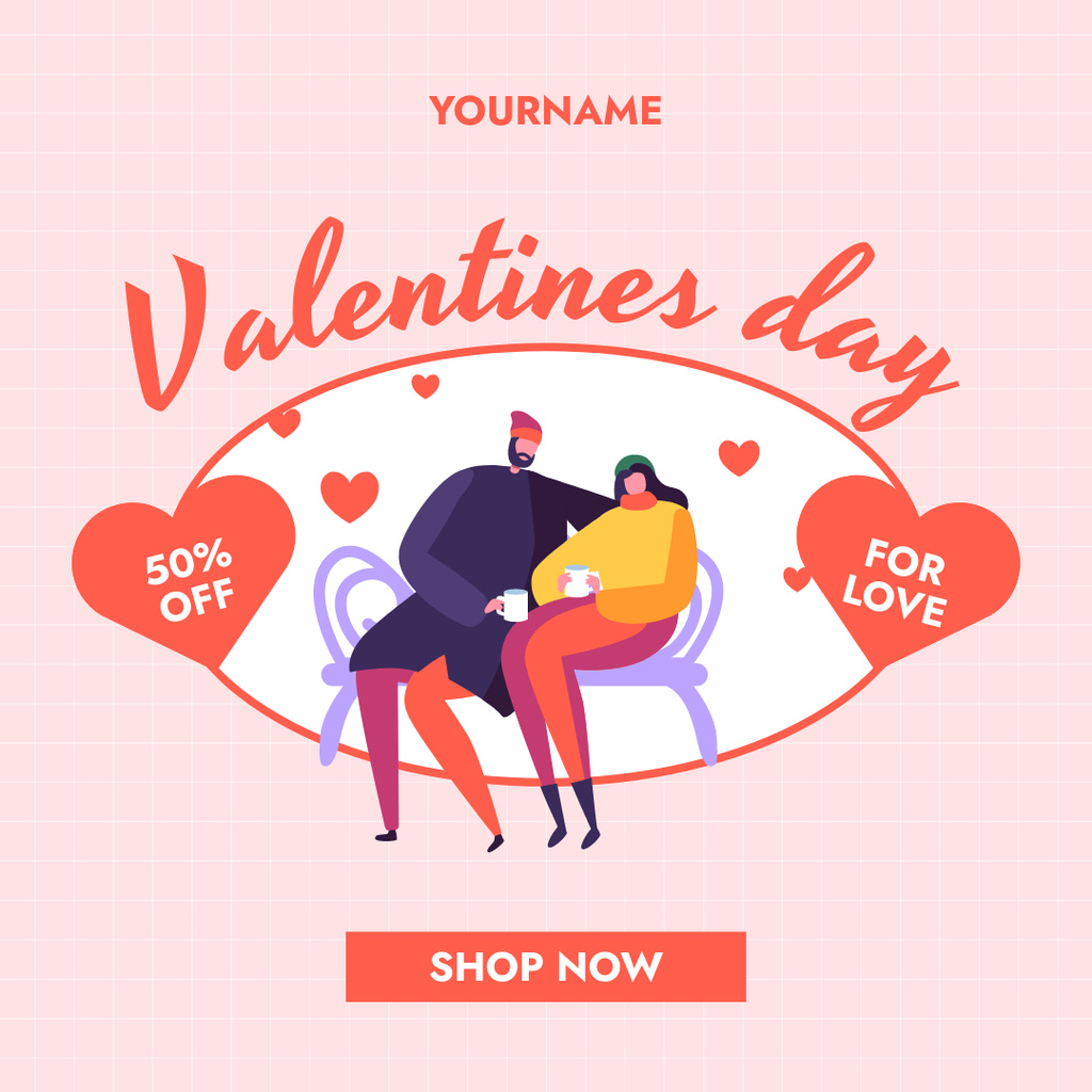 Offer Discounts for Valentine's Day with Lovers Instagram AD Design Template