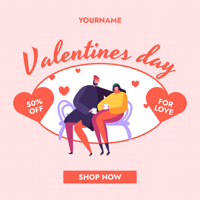 Offer Discounts for Valentine's Day with Lovers Instagram AD Tasarım Şablonu