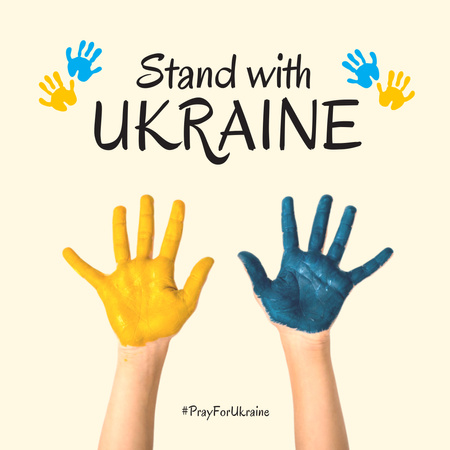 Plantilla de diseño de De pie con el eslogan de Ucrania con las manos de los niños Instagram 