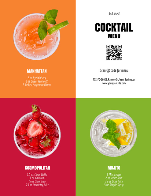 Bright Colorful Cocktails Menu 8.5x11inデザインテンプレート