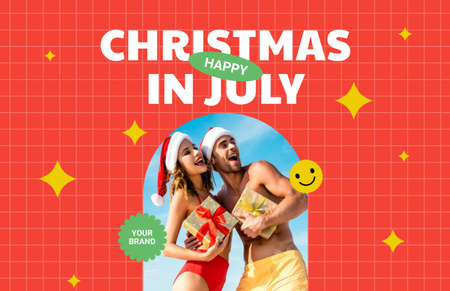  Christmas in July with Young Couple on Beach Flyer 5.5x8.5in Horizontal Design Template