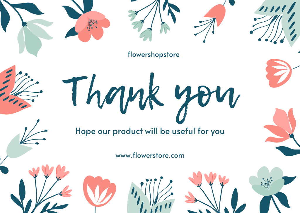 Plantilla de diseño de Thank You Message with Abstract Flowers on White Card 