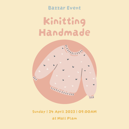 Designvorlage Handmade Knitted Clothes Bazaar Announcement für Instagram