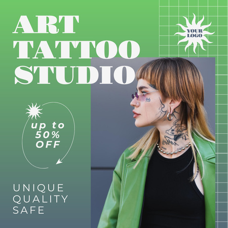 Serviço Safe Art Tattoo Studio com oferta de desconto Instagram Modelo de Design