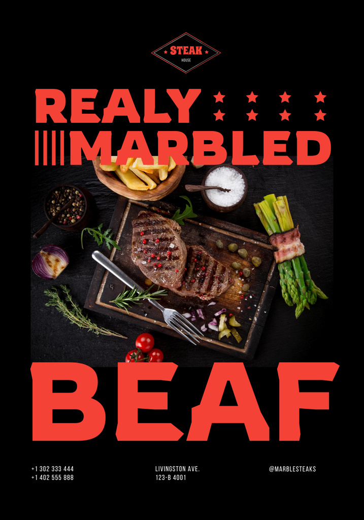 Modèle de visuel Grilled Beef Steaks on Wooden Table - Poster 28x40in