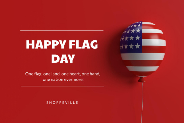 Designvorlage USA Flag Day Celebration Announcement With Balloon on Red für Postcard 4x6in
