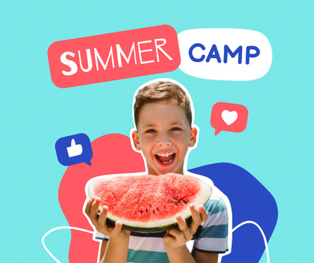 Ontwerpsjabloon van Facebook van grappig jongetje met watermeloen