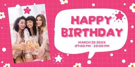 Greeting Layout with Friends at Birthday Party Twitter Design Template