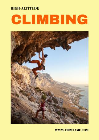 Mountainous Heights for Climbing Ad In Yellow Postcard 5x7in Vertical Design Template