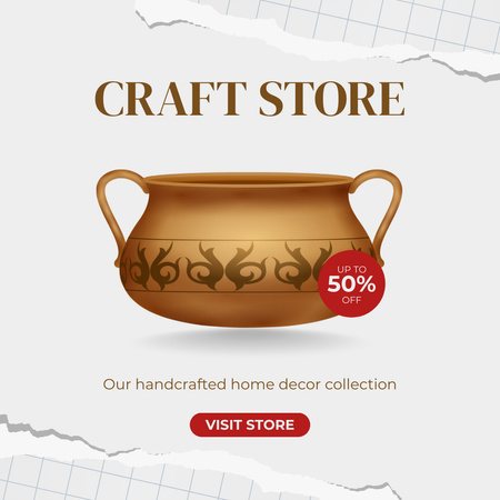 Designvorlage Handwerksgeschäft mit Verkaufsangebot für Keramik und Wohnkultur für Instagram