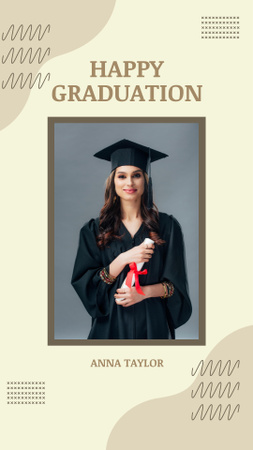 Happy Graduate Woman In Cap and Mantle Instagram Story Design Template