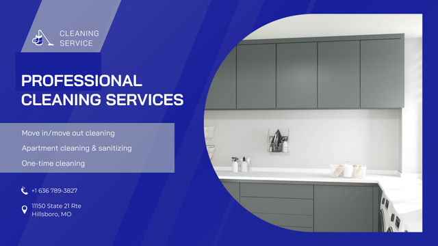 Various Professional Cleaning Services Offer In Blue Full HD video Design Template