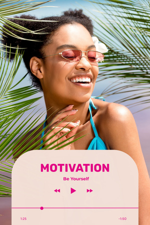 Ontwerpsjabloon van Pinterest van motivationele zin met gelukkige jonge vrouw