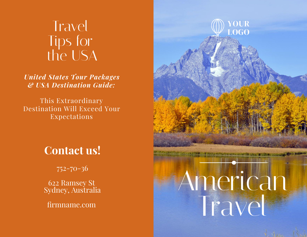 Designvorlage Travel Tour to USA with Lake für Brochure 8.5x11in Bi-fold
