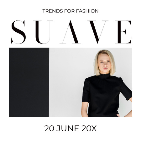 Anúncio de roupas femininas de moda com mulher de preto Instagram Modelo de Design