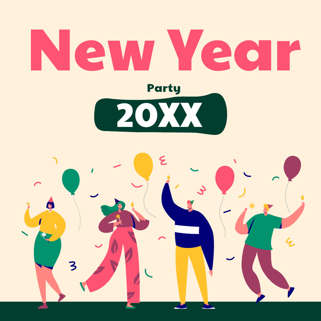 Template di design People on New Year Party Instagram