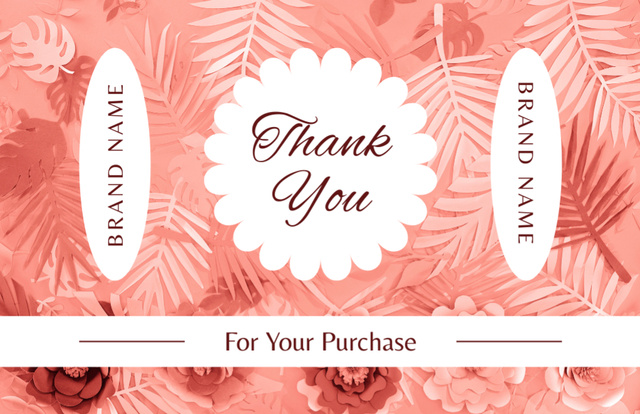 Thank You for Purchase Message on Tropical Floral Pattern Thank You Card 5.5x8.5in Tasarım Şablonu
