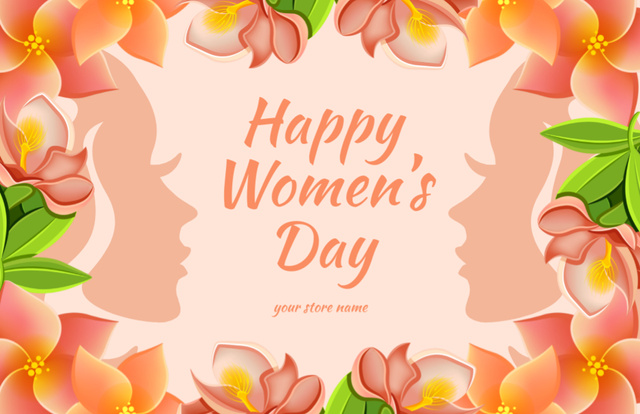 Template di design 8th of March Greeting with Women in Beautiful Flowers Thank You Card 5.5x8.5in