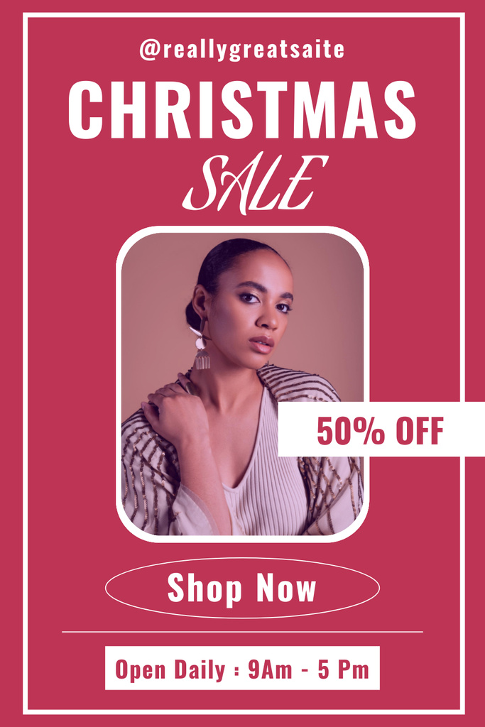 Christmas Sale Ad with Pretty Woman Pinterest Šablona návrhu