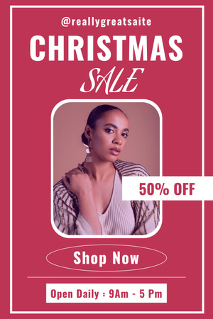 Anúncio de venda de Natal com mulher bonita Pinterest Modelo de Design