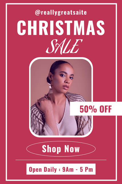 Christmas Sale Ad with Pretty Woman Pinterest Modelo de Design