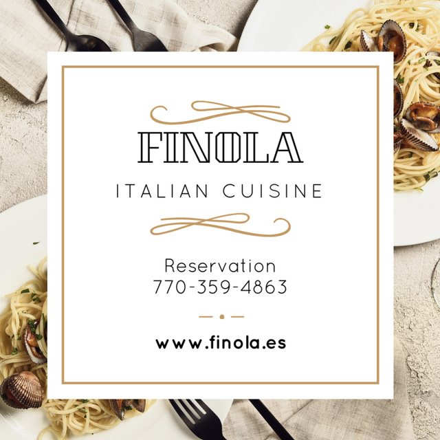 Italian Restaurant Offer with Seafood Pasta Dish Square 65x65mm Design Template