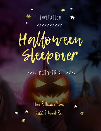Halloween Sleepover Party Announcement Invitation 13.9x10.7cm Design Template