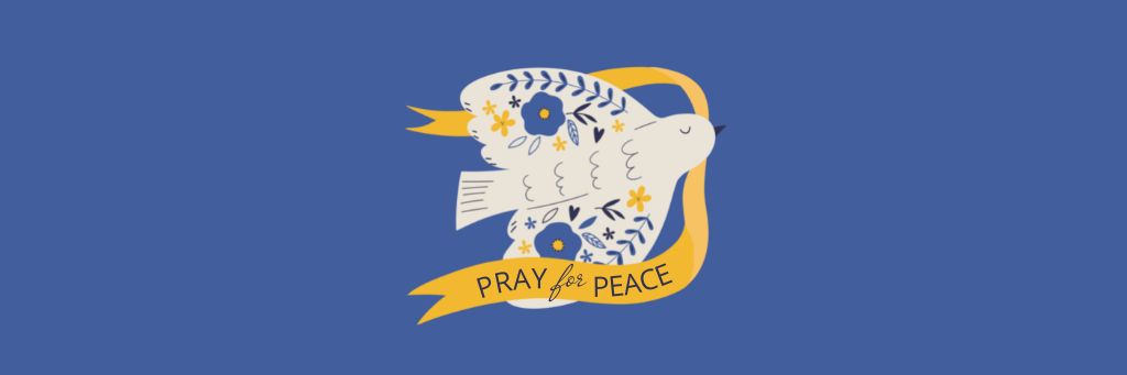 Pigeon with Phrase Pray for Peace in Ukraine Email header Design Template